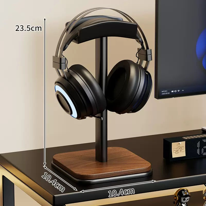 Desk Setup Wood - Universal Headphones Stand Real Wood+Metal Gaming