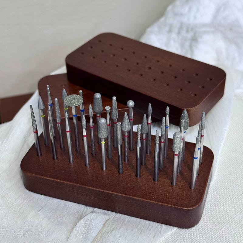 Desk Setup Wood - 30 Slots Polishing Head Storage Walnut