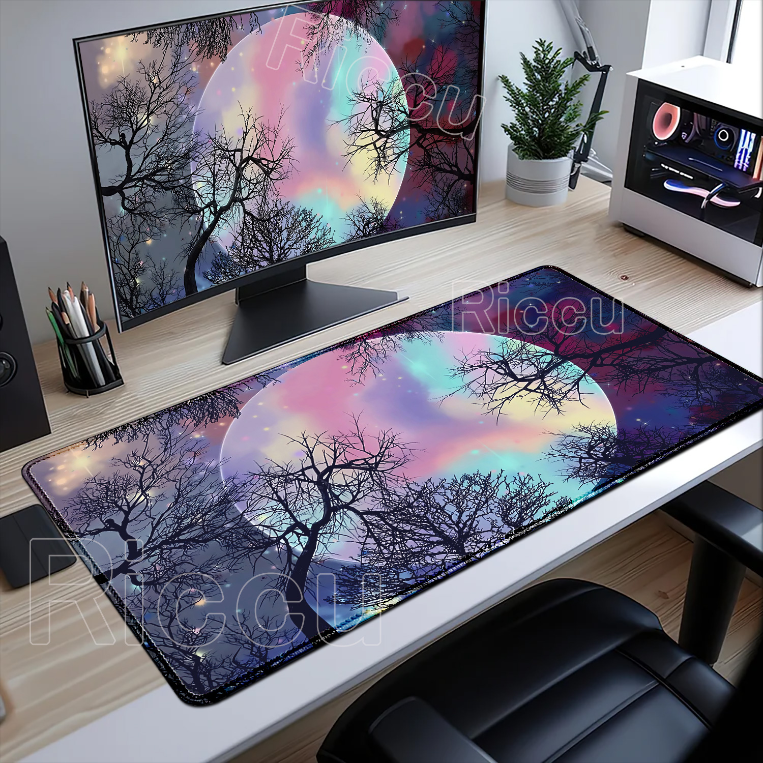 Desk Setup Nature - Large Art Moon Landscape Mouse Pad