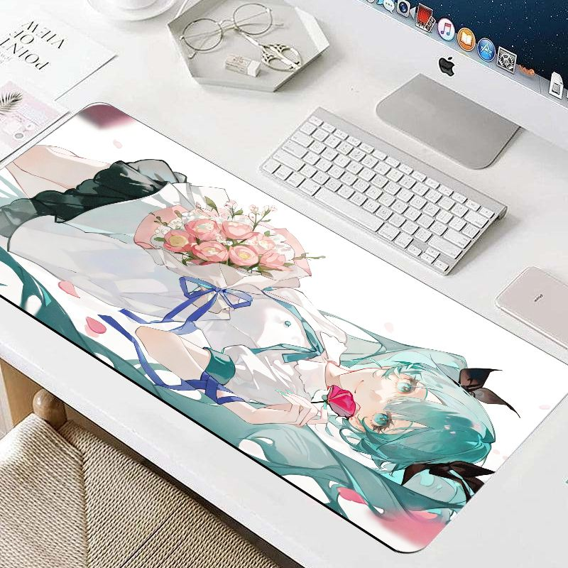 Desk Setup Blue - VIKAMA Aesthetic Anime Mouse Pad Silver
