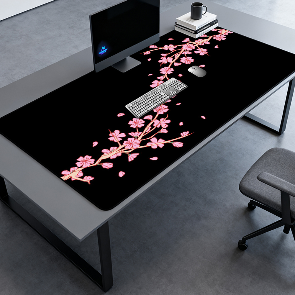 Desk Setup Pink - Cherry Blossom Mouse Pad 1400x600 Pink
