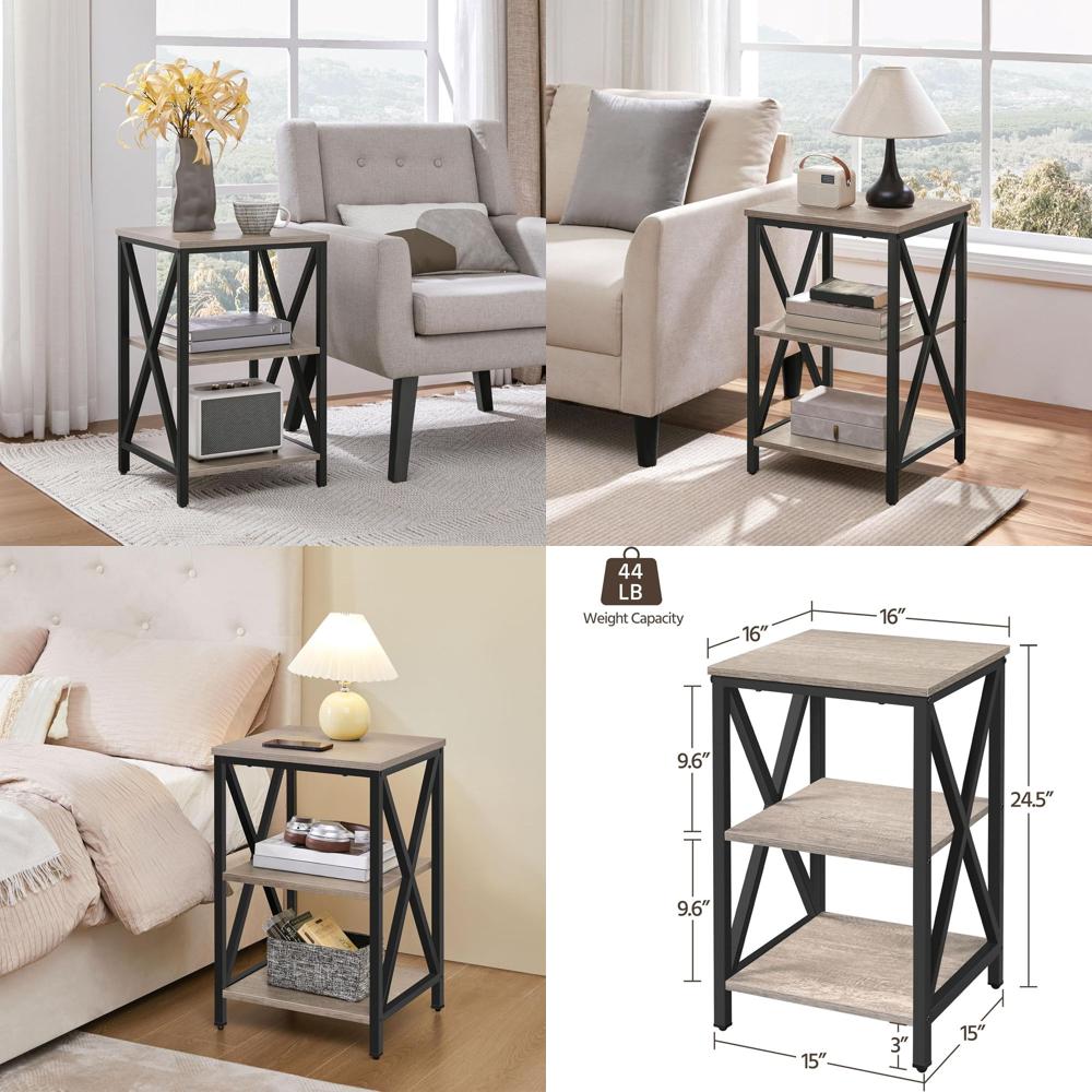 Desk Setup Wood - 2-Piece Industrial Style 3-Tier Metal End
