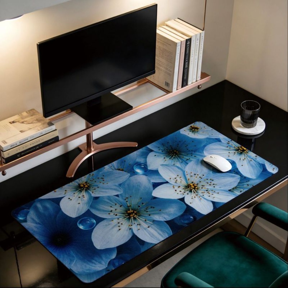 Aesthetic table mat with exqui - Desk Setup Blue avaliação e preço