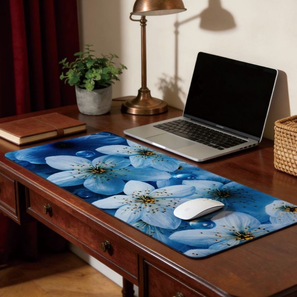 Aesthetic table mat with exqui - Desk Setup Blue avaliação e preço
