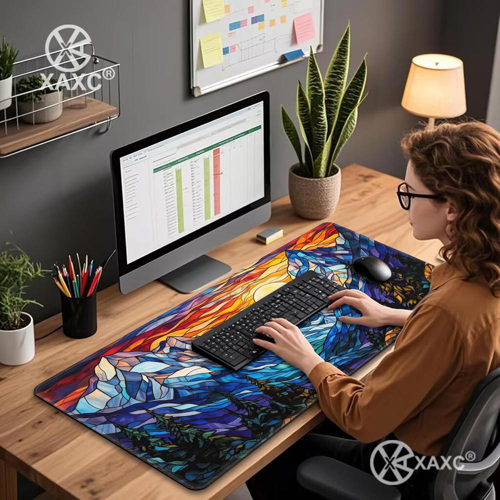 Stained Glass Mountain Desk Ma - Desk Setup Nature avaliação e preço