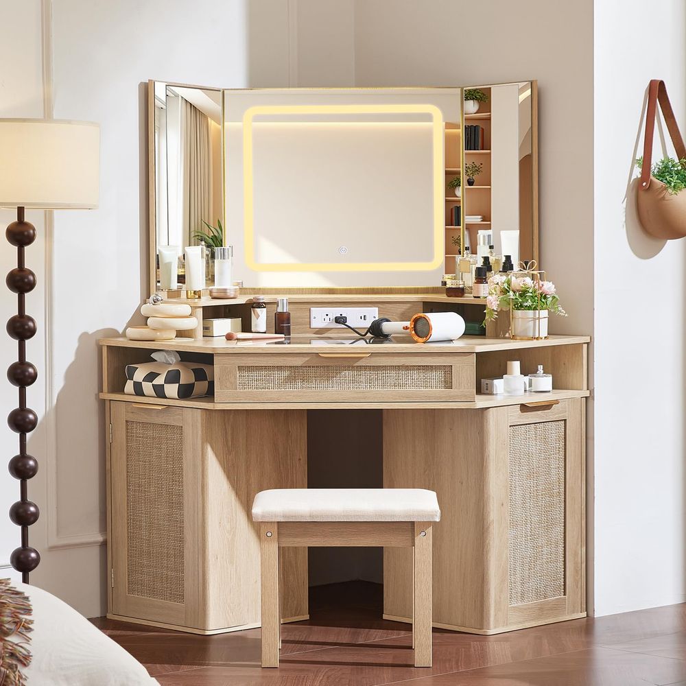 Corner Vanity Desk Set with 3  - Desk Setup Nature avaliação e preço