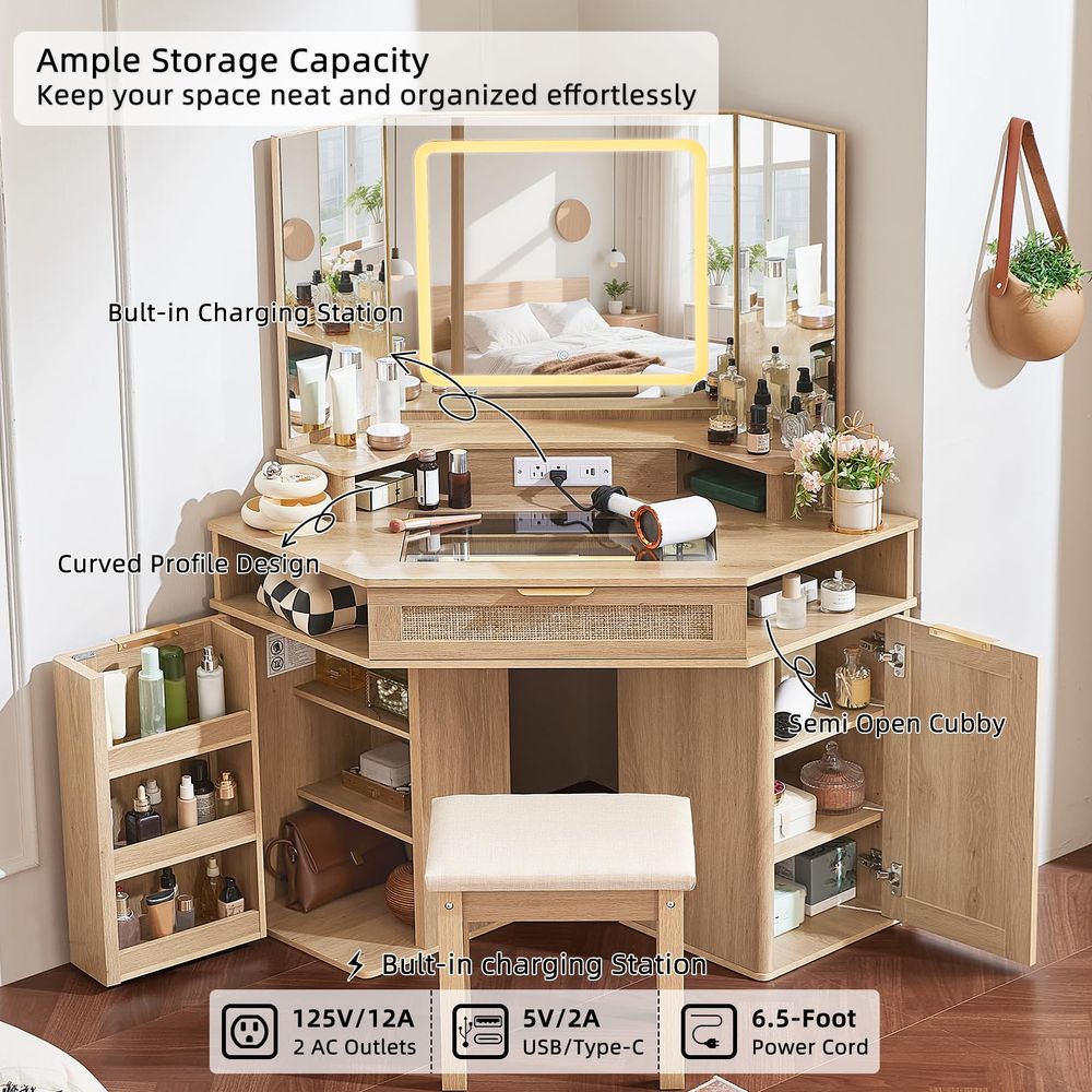 Corner Vanity Desk Set with 3  - Desk Setup Nature avaliação e preço