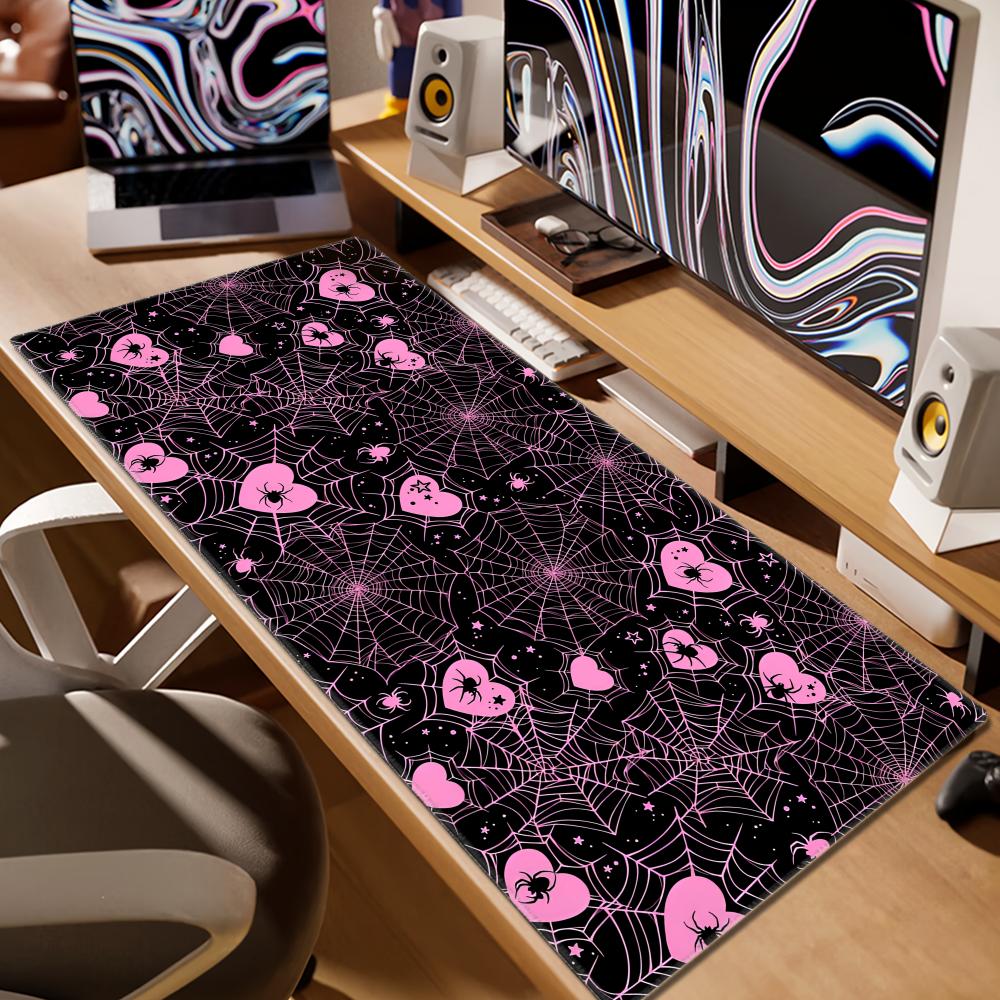 90x40 White or Pink Spiderweb  - Desk Setup Pink avaliação e preço