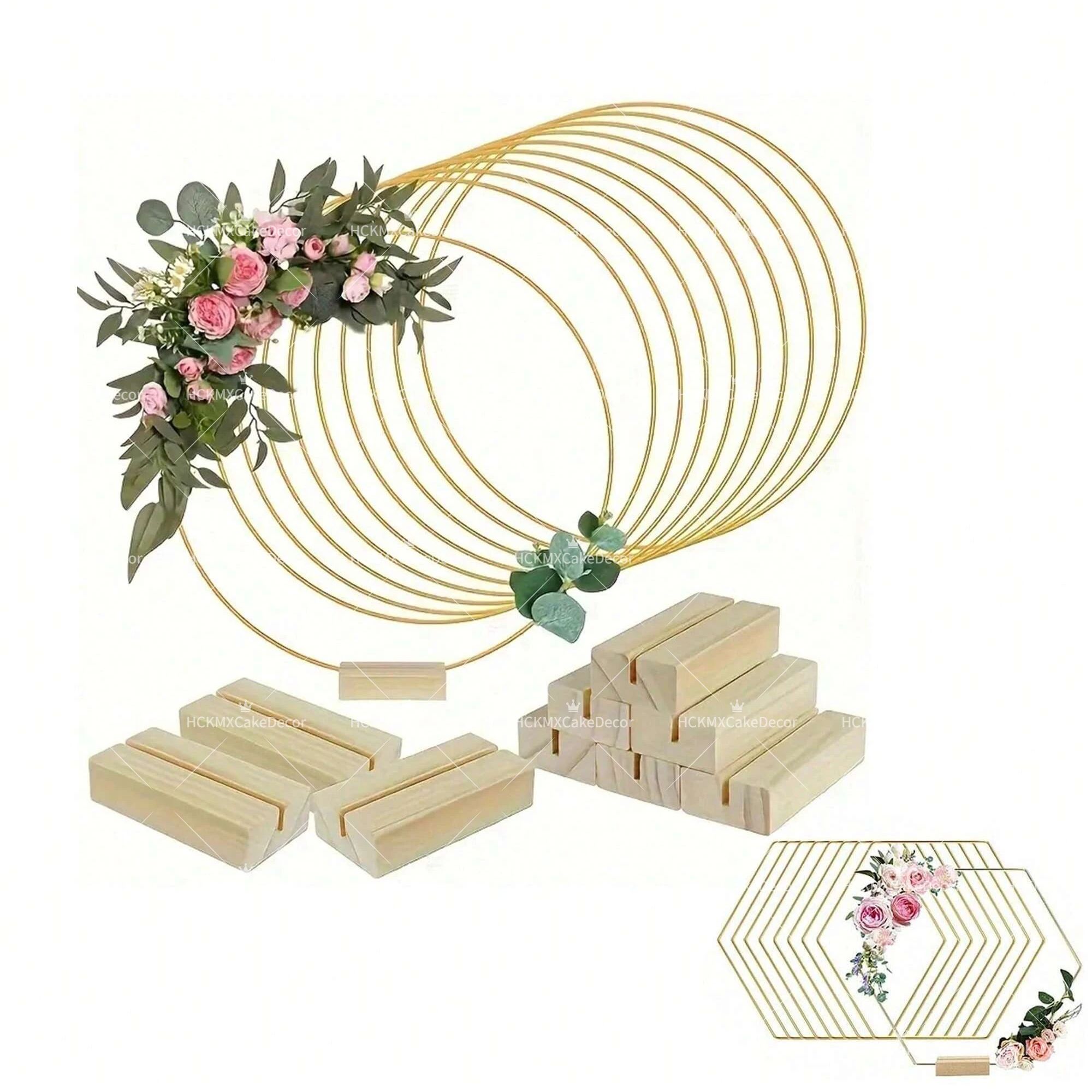 5pcs Gold Wire Floral Hoop wit - Desk Setup Wood avaliação e preço