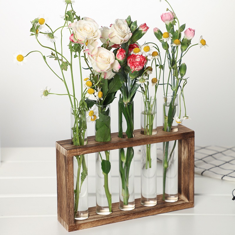 5-Tube Glass Hydroponic Plante - Desk Setup Wood avaliação e preço