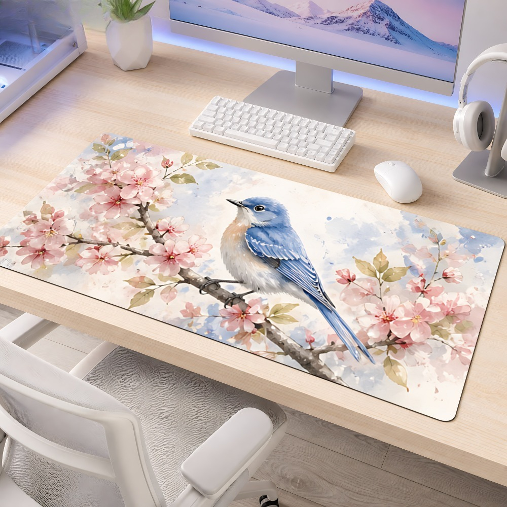 Blue bird and pink cherry blos - Desk Setup Blue avaliação e preço