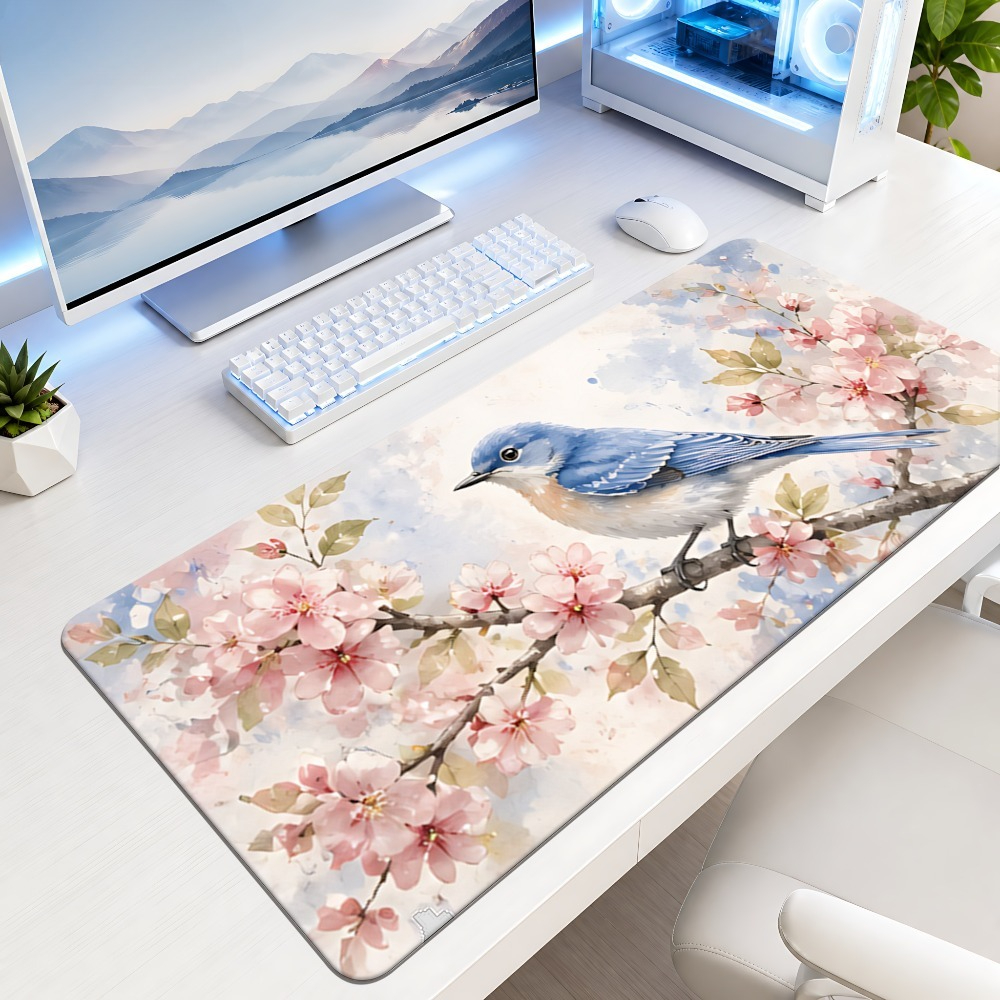Blue bird and pink cherry blos - Desk Setup Blue avaliação e preço