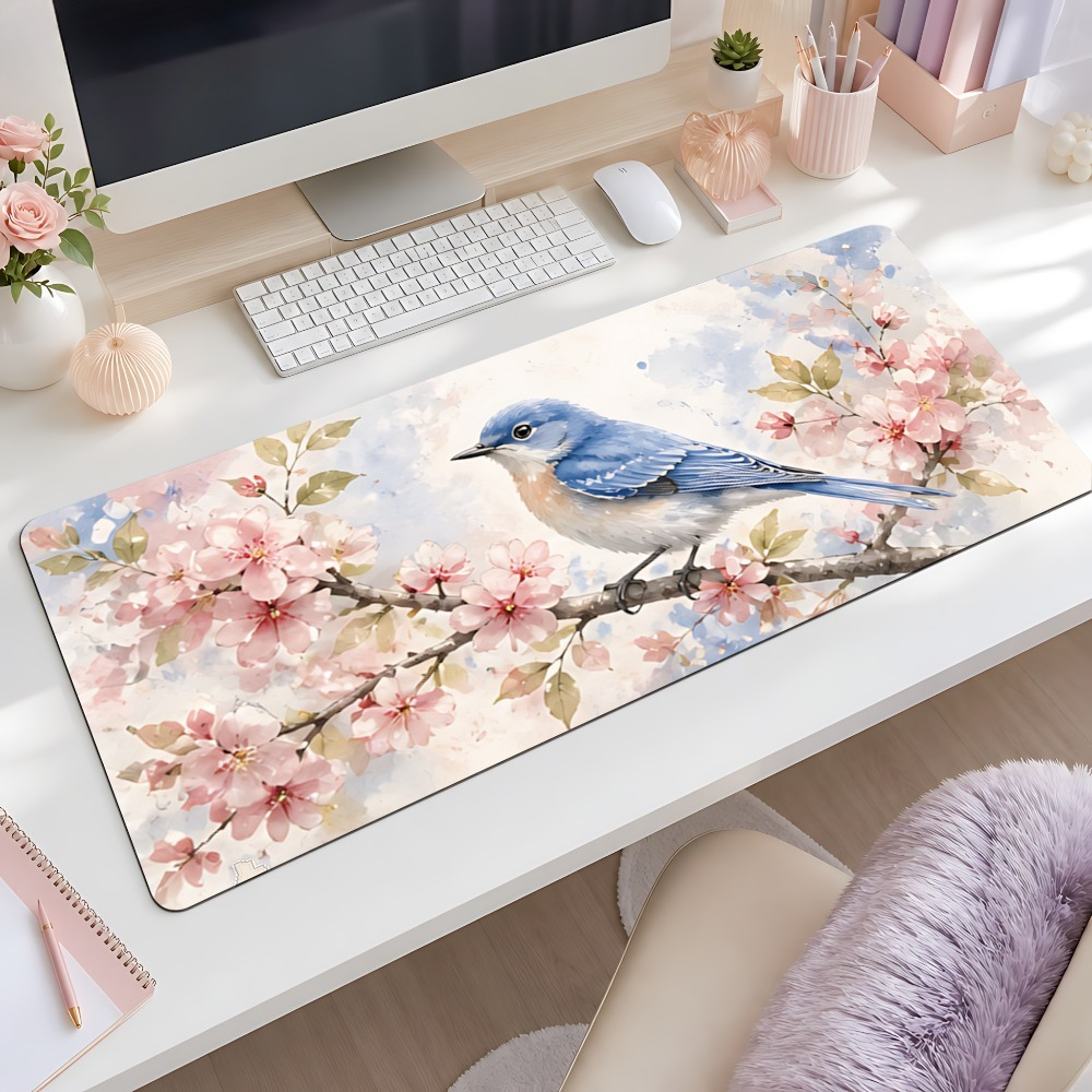 Blue bird and pink cherry blos - Desk Setup Blue avaliação e preço