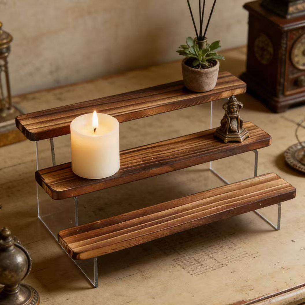 Charred Wooden Step Display St - Desk Setup Wood avaliação e preço