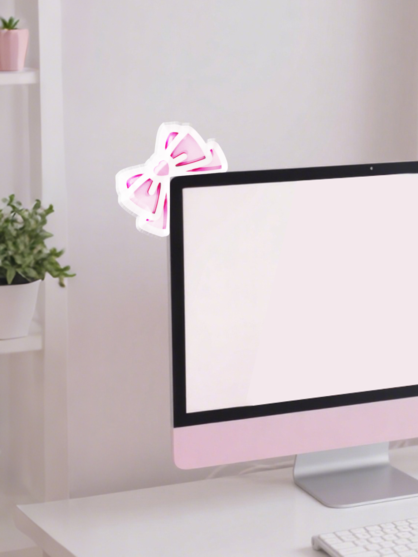 Kawaii Bow Monitor Decor Pink  - Desk Setup Pink avaliação e preço