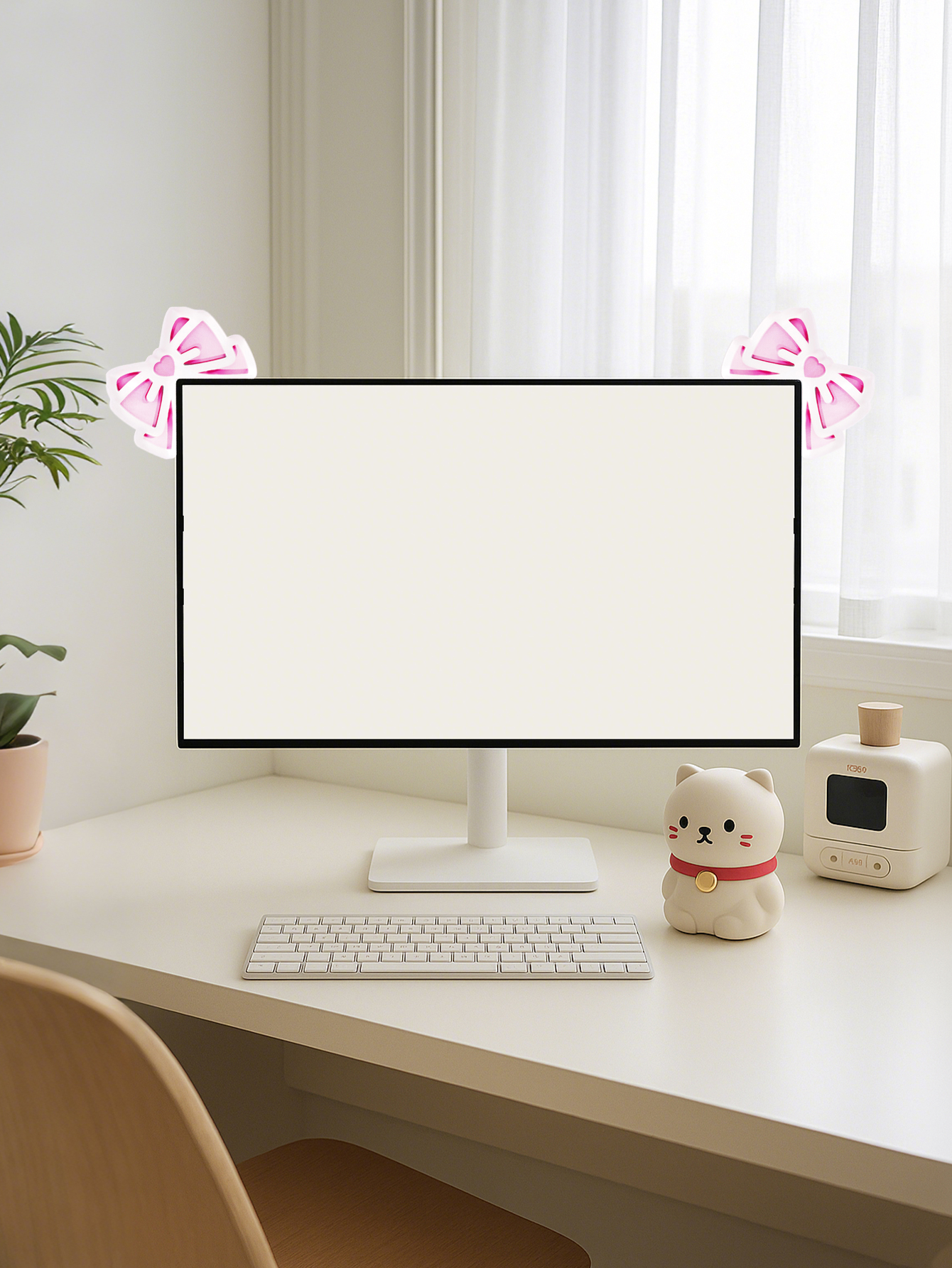 Kawaii Bow Monitor Decor Pink  - Desk Setup Pink avaliação e preço